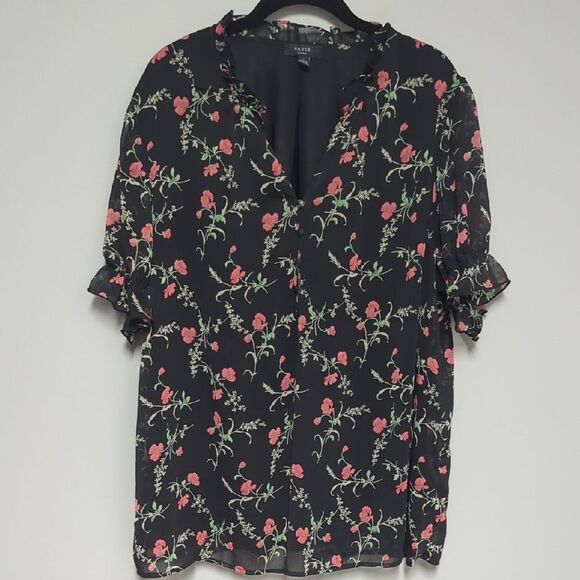 Haver Black and Pink Relaxed Ruffled Blouse - Picture 1 of 6